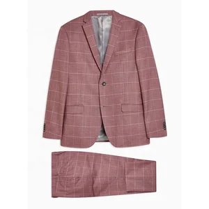 MTM Men's Modern Spanish Stylish Red Suit 3 Piece Waistcoat Vest Pink Cameo Brown Check Slim Plus Size Single Waterproof