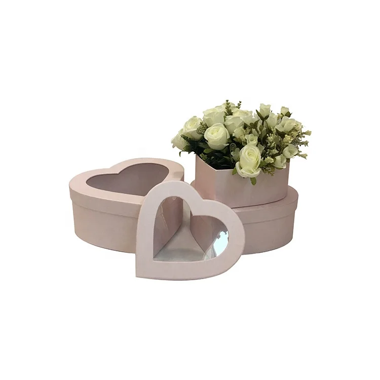 Set 3 Reusable Heart-Shaped Floral Bouquet Boxes Coated Nested Flower Arrangement Gift Box for Anniversaries Weddings Mother's