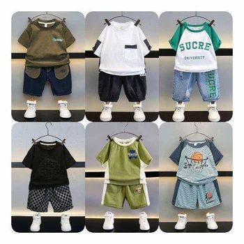 Children's clothes 2024 boy summer clothes big boy short sleeve T-shirt + shorts fashion suit