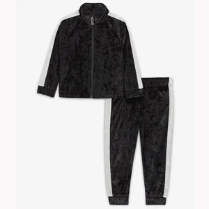 High Quality Custom Logo Men's Zip Tracksuit Velour Jogging Joggers Sale Set Casual Velvet Mens Tracksuit with Kids Clothes