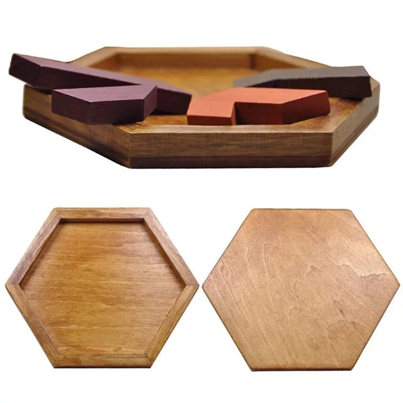 Casse-tête en Bois - Montessori - Hexagone - 14 pièces - 7 couleurs