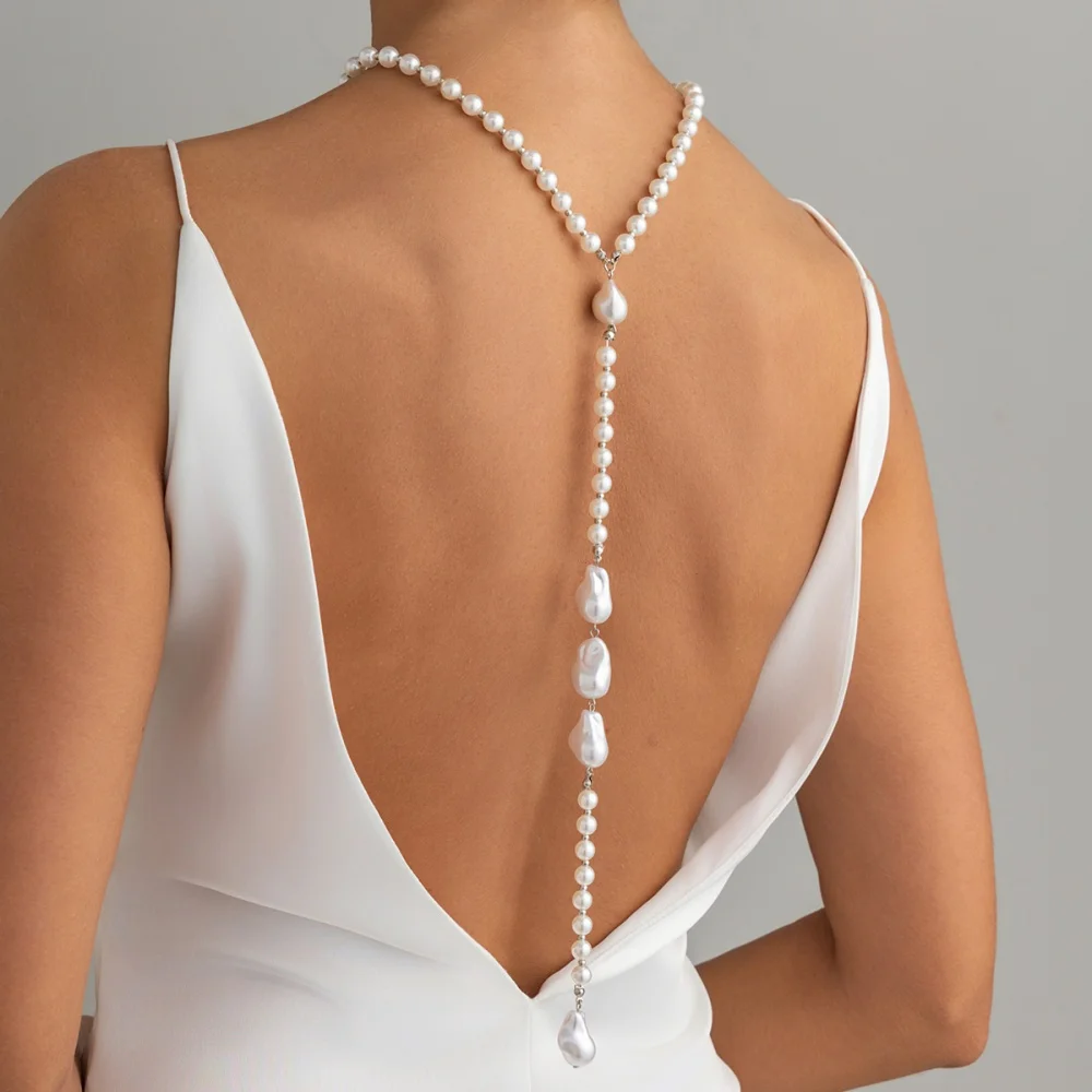 Vintage Imitation Pearl Beaded Backdrop Necklace for Women Elegant Lady  Long Baroque Pearl Back Chains Evening Gowns Accessories| Alibaba.com