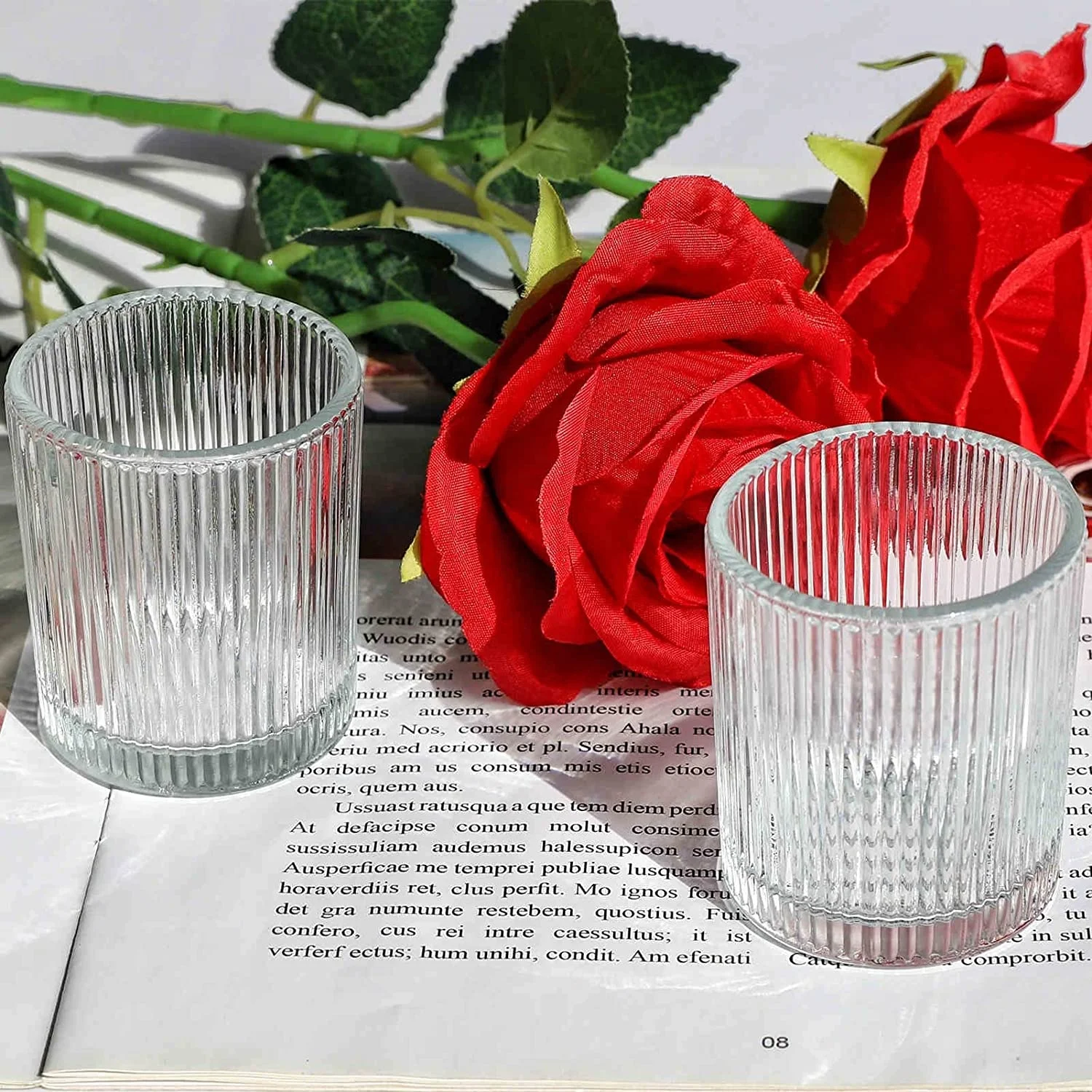 3 Ounce Retro Small Cylinder Vertical Stripe Ribbed Glass Candle Holder Votive Wax Jar for Tealight