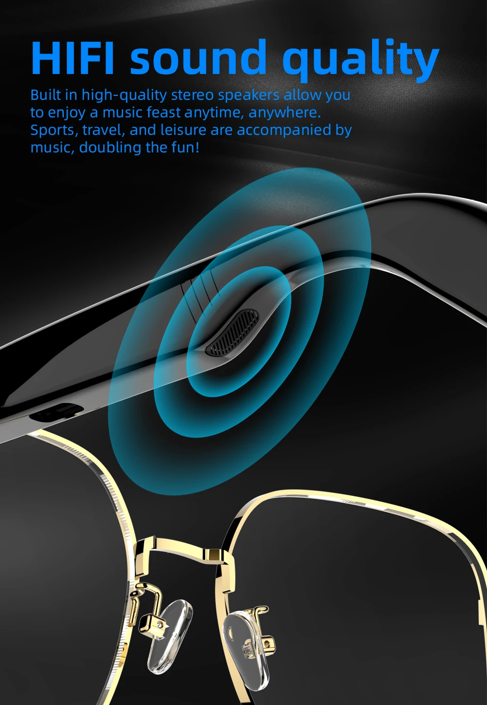 SG-16 PRO Smart Audio Glasses BT Call Waterproof Voice Control Smart Wearable Headset Outdoor Wireless Sunglasses for Travel