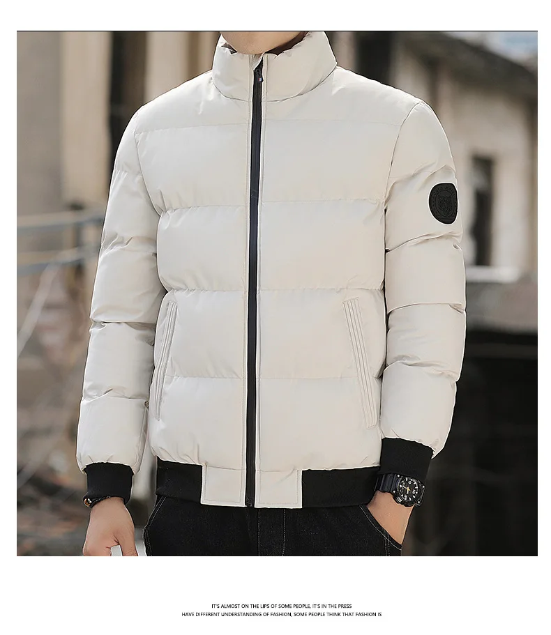 Men's Puffer Jacket Stand Collar Cotton Winter Warm Coat Slim_voghion.com