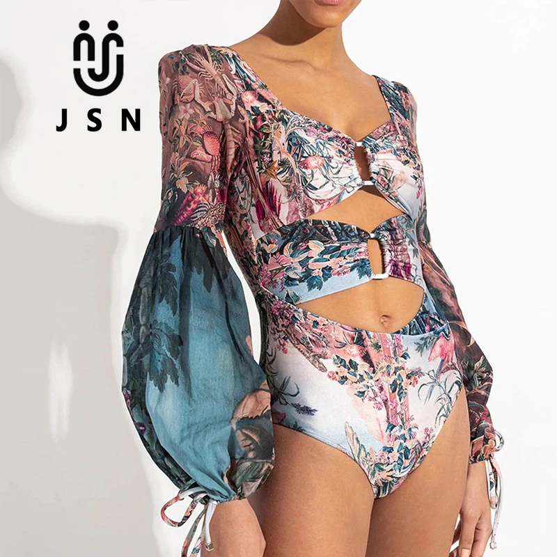JSN 2024 designer bathing suits for women long sleeved swimwear chiffon