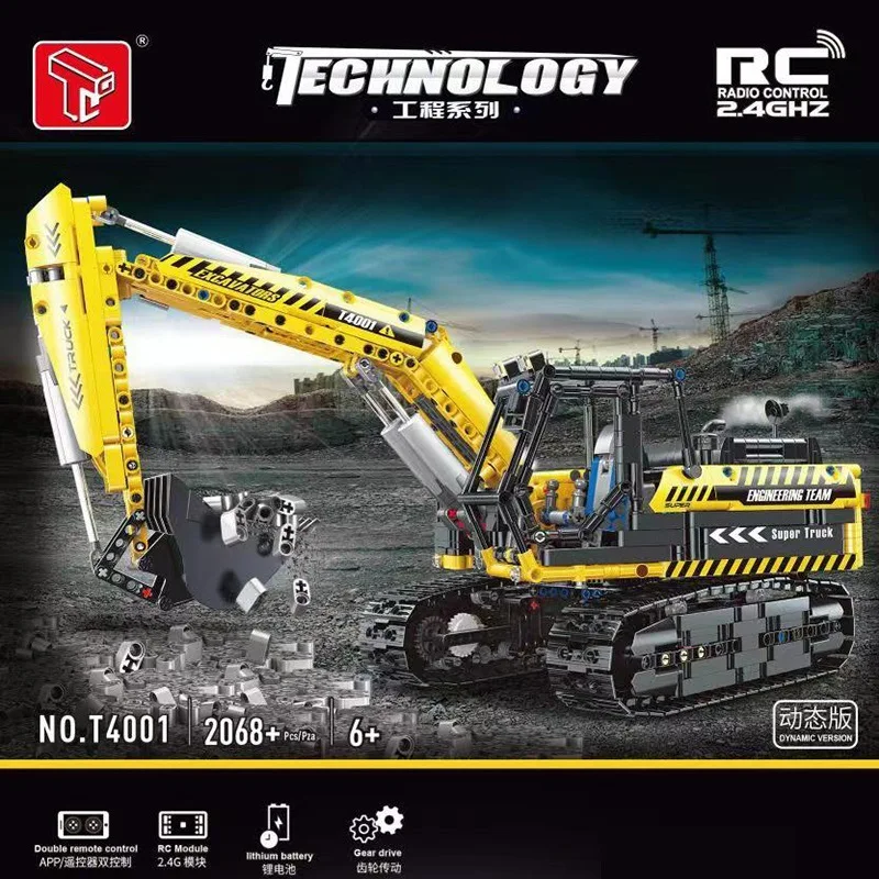 Liangjun T4001 Science and Technology Mechanical  Electric Remote Control Excavator Assembling Building Block Toys