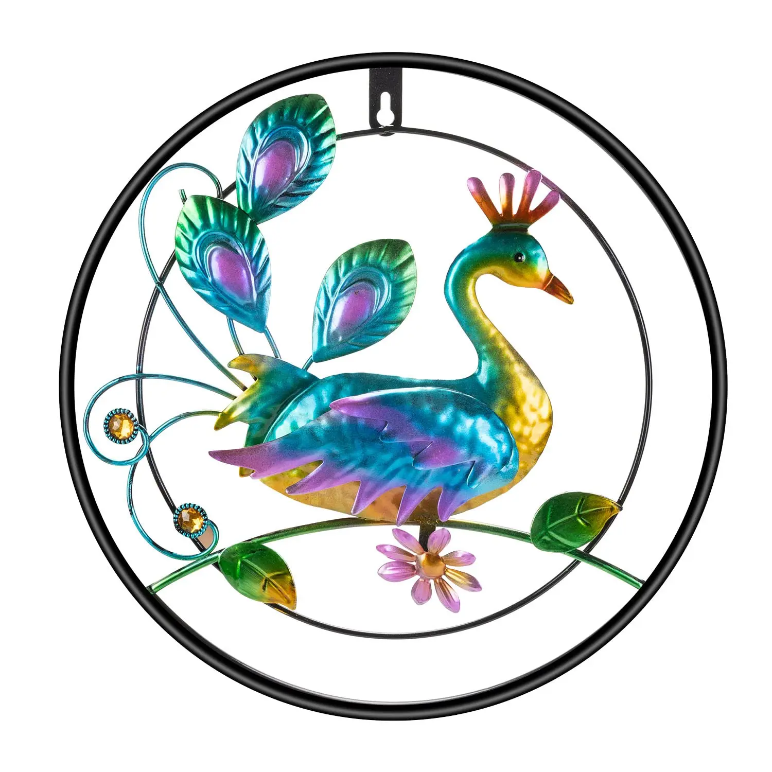 Colorful Peacock Metal Wall Hanging,   for Courtyard, Indoor Living Room