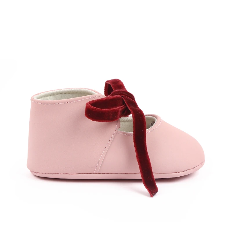 product korean baby hollow velvet bow front lace up walking shoes soft soled suede princess shoes for baby girls-2
