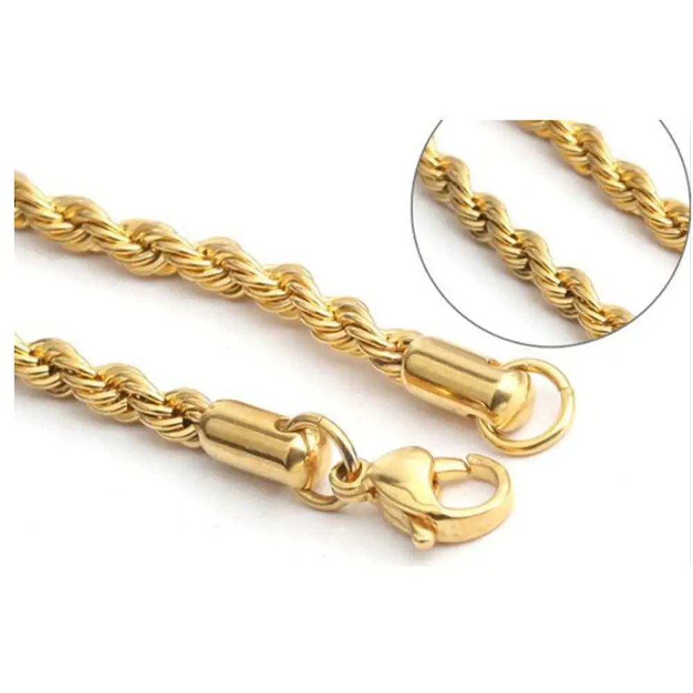 Fashion Stainless Steel Twist Chain Mens 18k Gold Plated Rope Chain