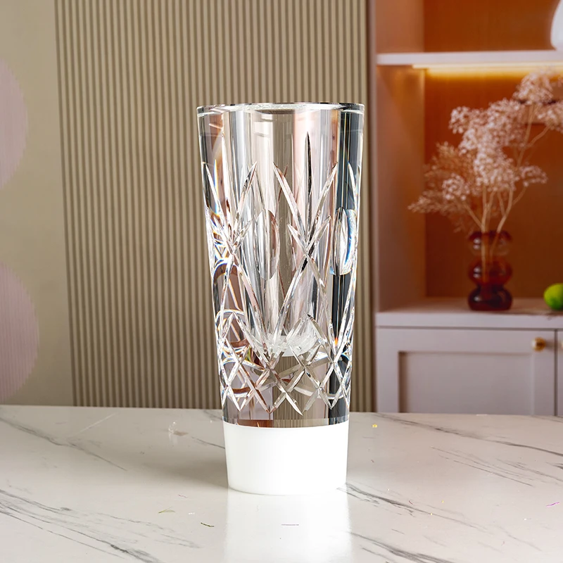 High Quality Luxury and High-end Feel White Base with Stylish Scratches Glass Crystal Vase