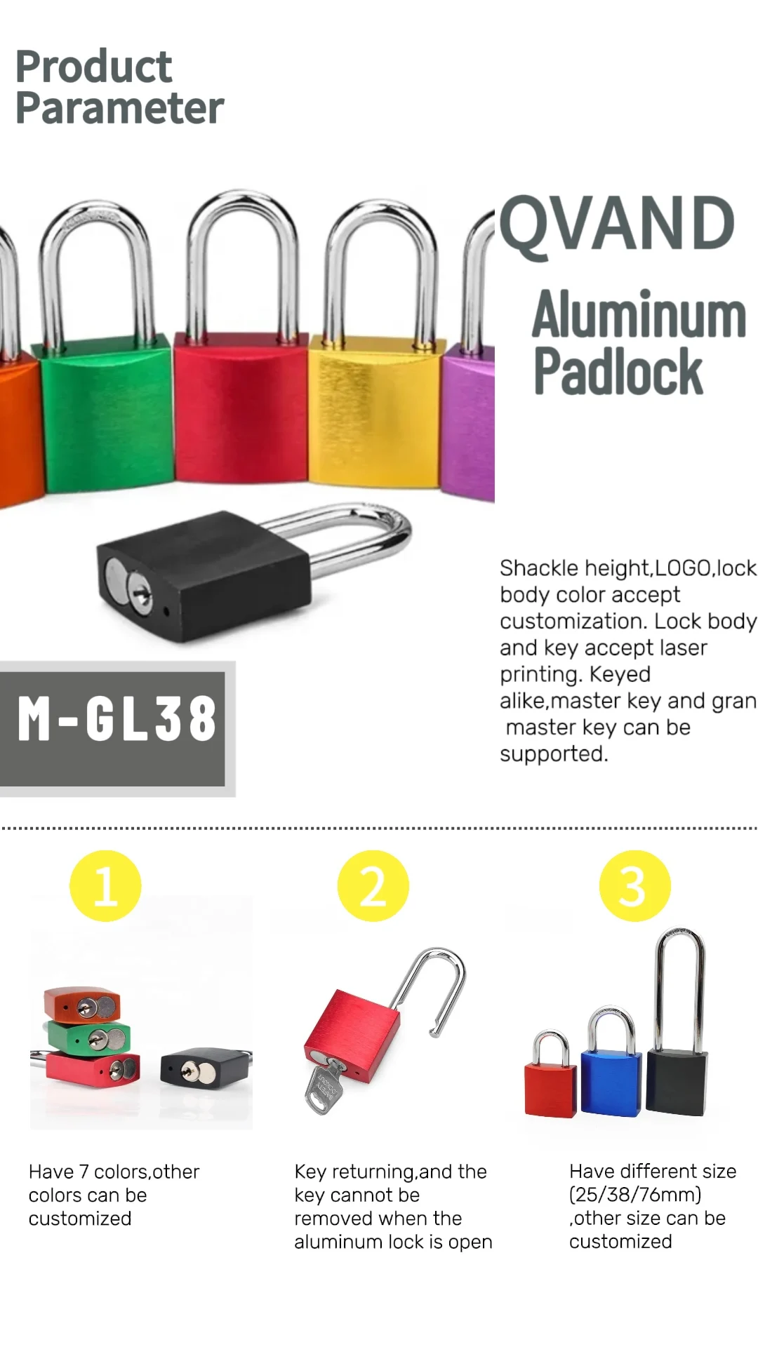 QVAND 38 毫米铝和不锈钢锁扣 OEM 红色安全锁定挂锁，带主钥匙