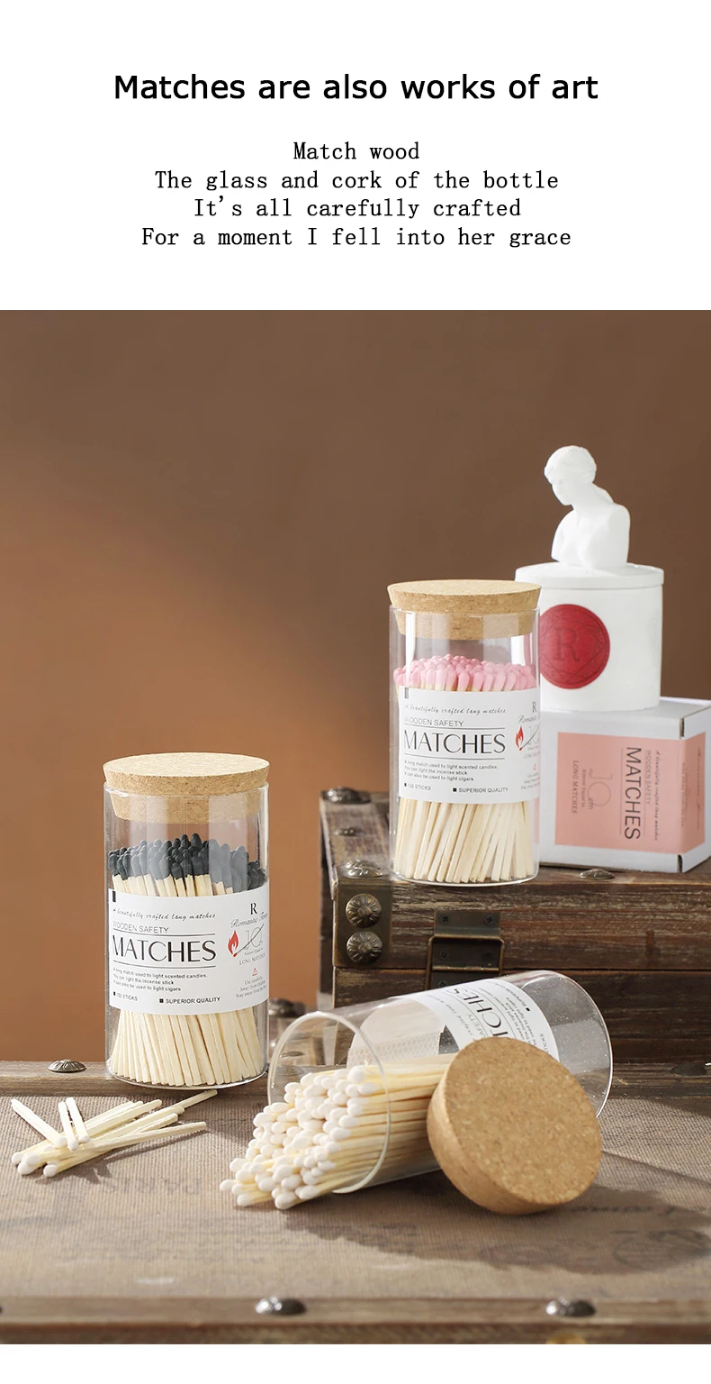 New Custom Colorful Match Sticks In Glass Jar Bottle Matches Wooden