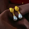 17 #Silver Needle Medieval Water Drop Pearl Striped Earrings