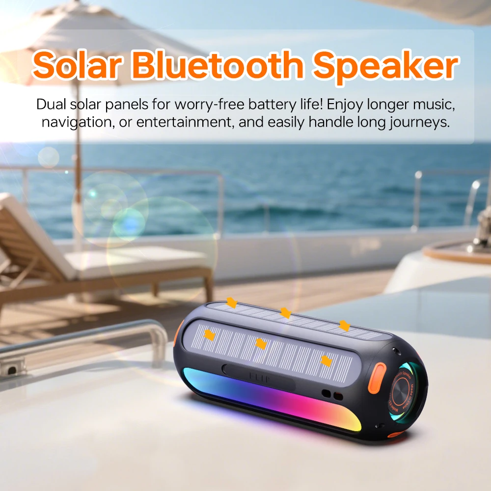 Stereo Pair Outdoor Solar Speaker IP66 Waterproof with Magnetic Base & Wrist Strap for Backpack Cycling Camping Adventures
