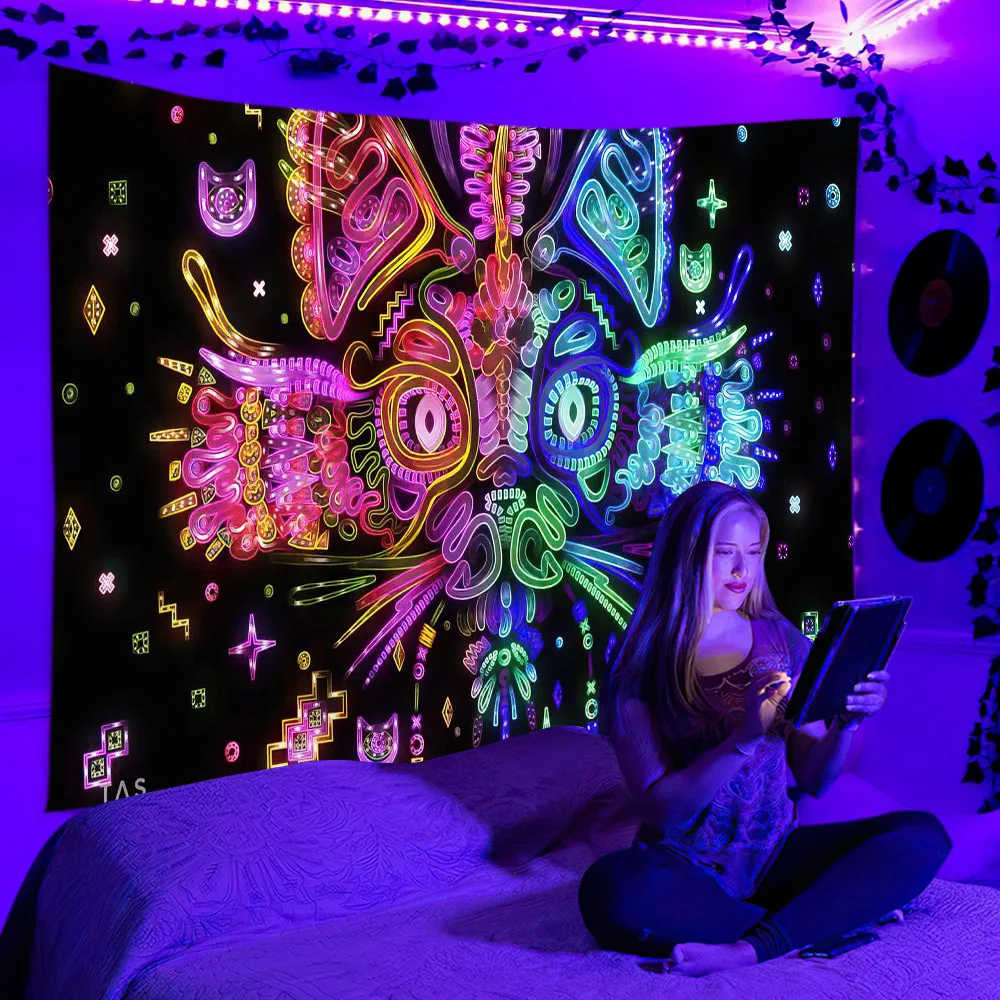 Psychedelic Fluorescent UV Active Tapestry for Home Decor