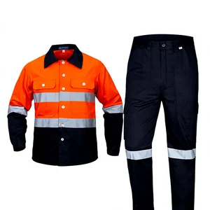 Foreign Trade Fluorescent Orange Cotton Reflective Moisture Wicking Overalls Shirt Lapel Breathable Mesh Custom Printed
