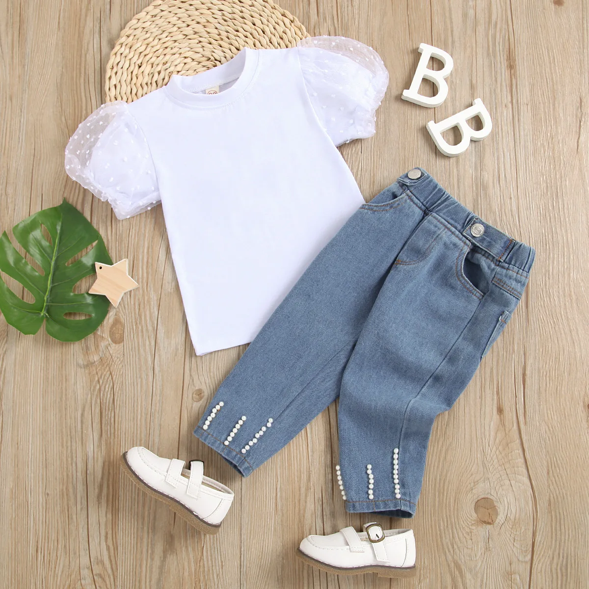 2022 New Girls Cute Summer Short Puff Sleeve Mesh Solid Color