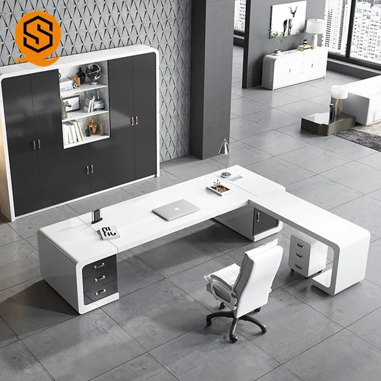 Factory Round Edge Designer Office Furniture Office Work Acrylic CEO White Reception Desk