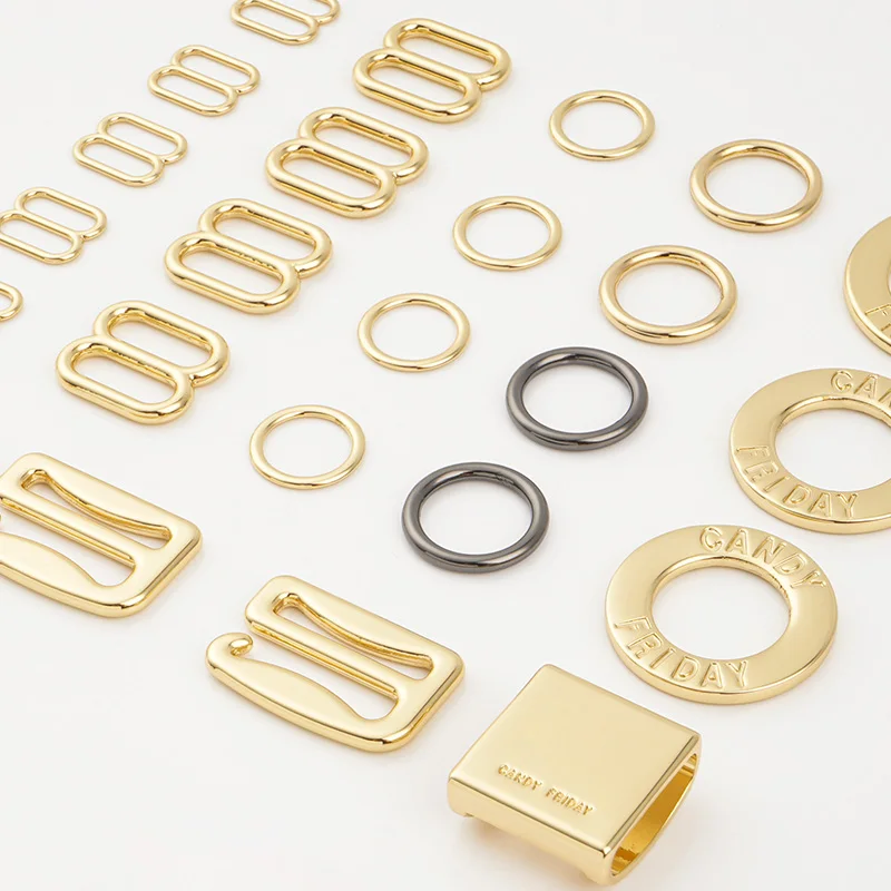 Underwear Accessories Metal Label Bikini Connector Custom Bra 8 Sliders Buckle O Rings G Buckle
