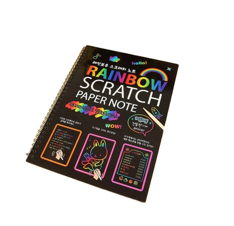 Custom spiral binding rainbow magic black paper scratch art book for kids books printing service