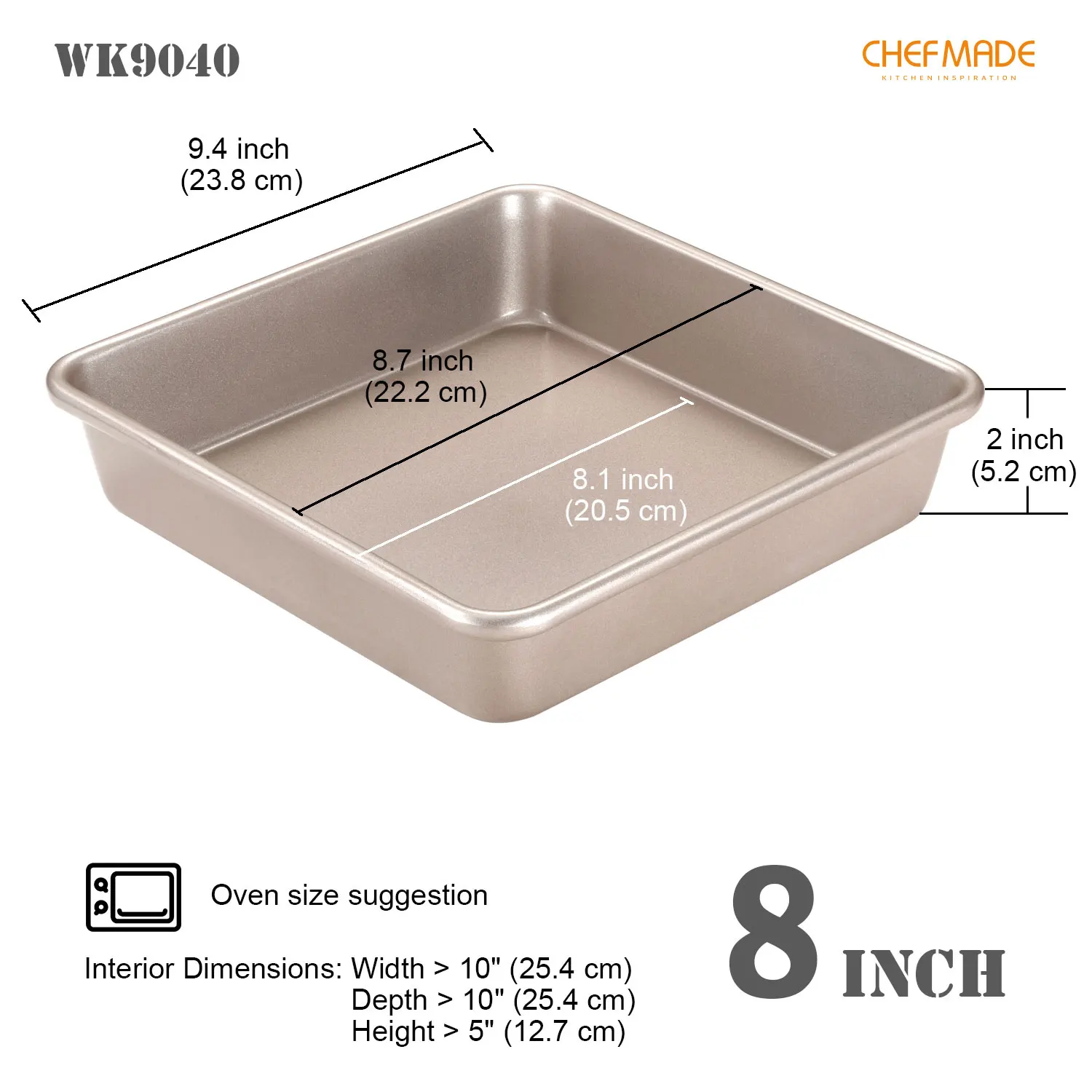 CHEFMADE Brownie Cake Pan, 12-Cavity Non-Stick Square Muffin Pan Blondie Bakeware for Oven Baking (Champagne Gold)