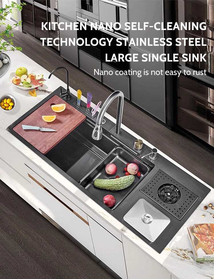Popular Black Stainless Steel Kitchen Sink Multifunctional Rectangular ...