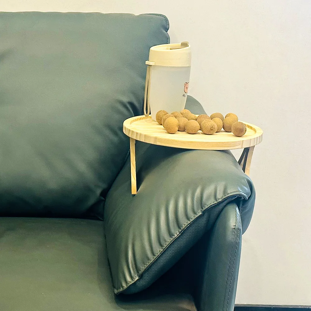 Wooden Sofa Armrest Portable Folding Tray Lazy Fruit Tray Clip