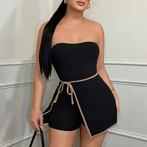2026 Europe United States Cross-Border New Women's Casual Fashion Trend High Jumpsuit Foreign Trade Chest Contrast Color