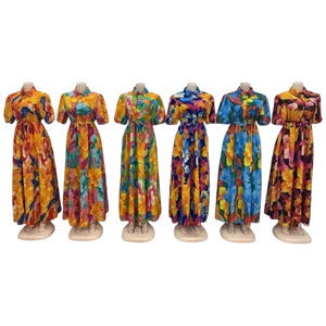 New Wholesale Fashion Lapel Lace-up Short Sleeve Women Floral Print Elegant Casual Dress