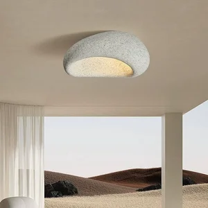 Japanese Style Round Mount Chandelier Lamp Wabi Sabi Ceiling Led Light with Remote Control for Bedrooms