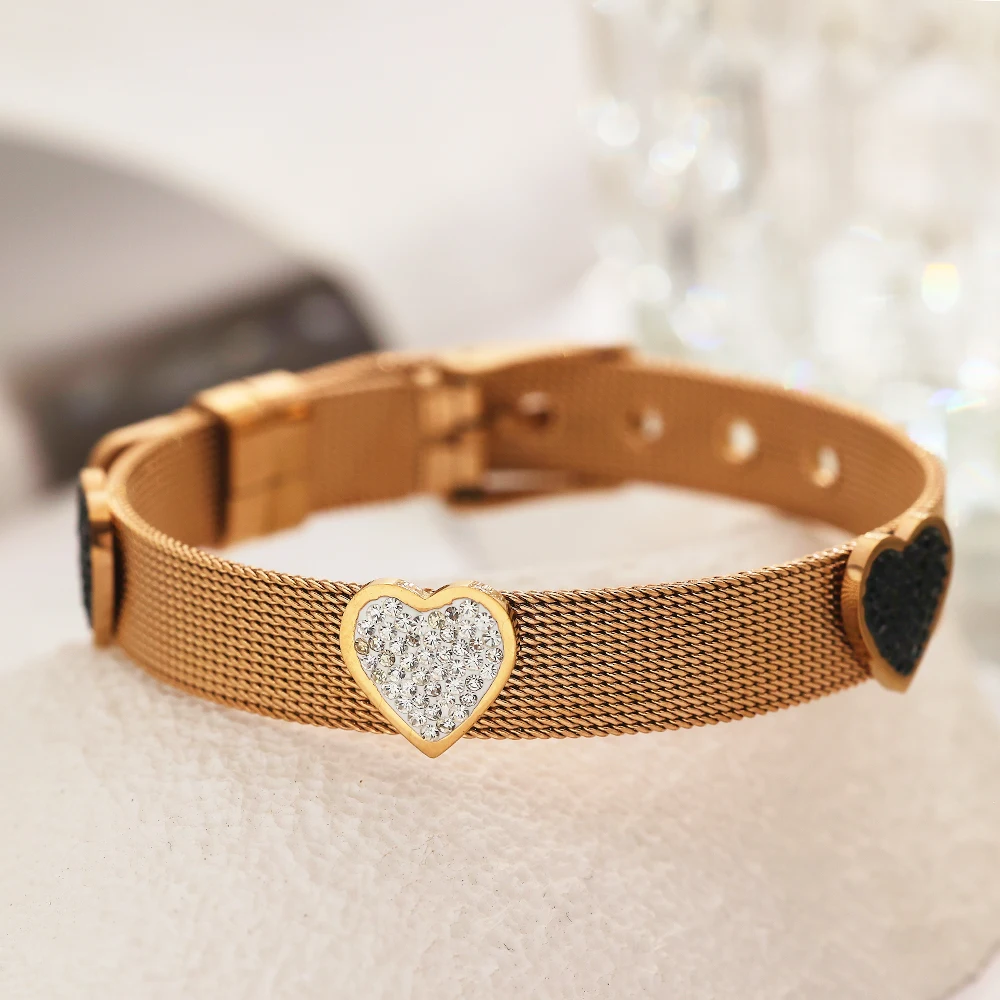Caimeytie Bracciale Donna A Forma Di Cuore Con Zirconi - Regalo Elegante In Rame E Cristallo, Lunghezza 19 Cm - 2