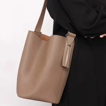 Manufacture Customized Fashion Casual Shoulder Bag Adjustable Strap Large Capacity Genuine Leather Lady Bucket bag