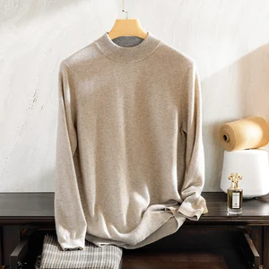 100% Cashmere Men's Semi-Turtleneck Sweater High-End Loose Warm Base Knit Solid Color Pattern Decoration Winter ODM Cardigan