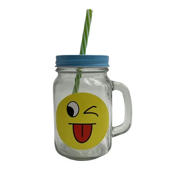 Mason Jar With Handle Overnight Oats Containers regular Mouth Reusable Cup mugs Bamboo Lid Straws Iced Coffee Tea Drinking Glass