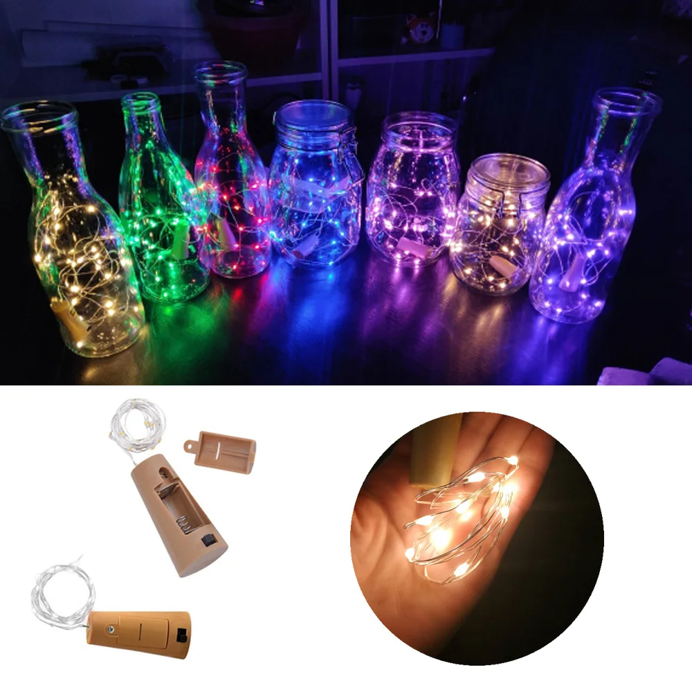 Solar LED Fairy String Lamp Wine Cork Copper Bottle 10/20 LED Party Wire Lights
