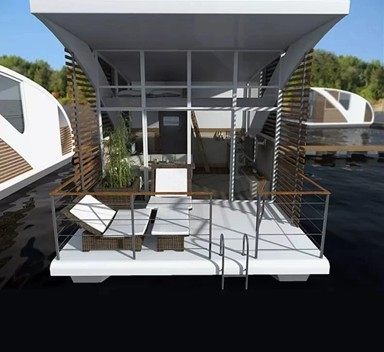 Yacht Style Floating Boat Prefab Container Hotel House on Water Floating Hotel Houseboat Tiny House Mobile Housing Modular Home