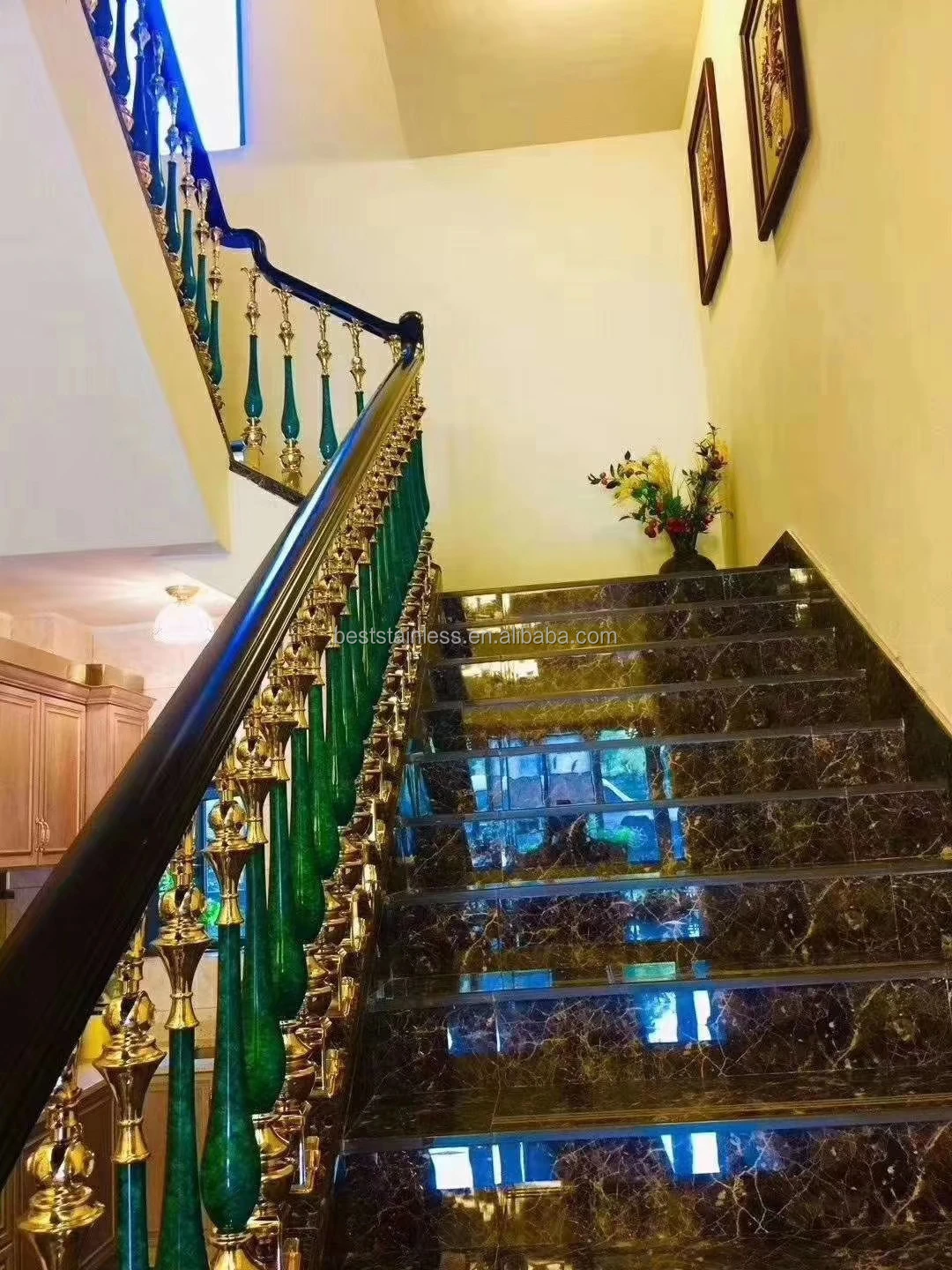 Black and Gold Railings - Luxurious Curved Stair Handrails