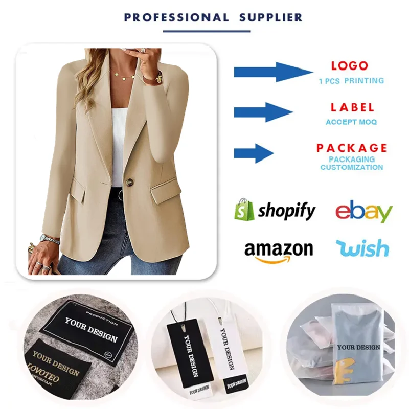 ST23138 Hot Selling Women Blazer Solid Color Long Sleeve Single Button  Office Blazers Ladies Women Suit Business Women's Jackets
