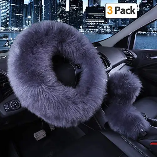 Details about   Car Steering Wheel+Handbrake Gear+Shifter Covers Long Australian Wool Winter Fur 