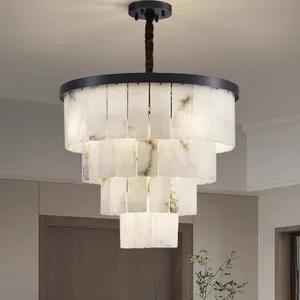 2026 Modern Simple Creative Designer Luxury Spanish Marble Warm White Brass Chandelier Lamp for Home Use Living Pendant Lights