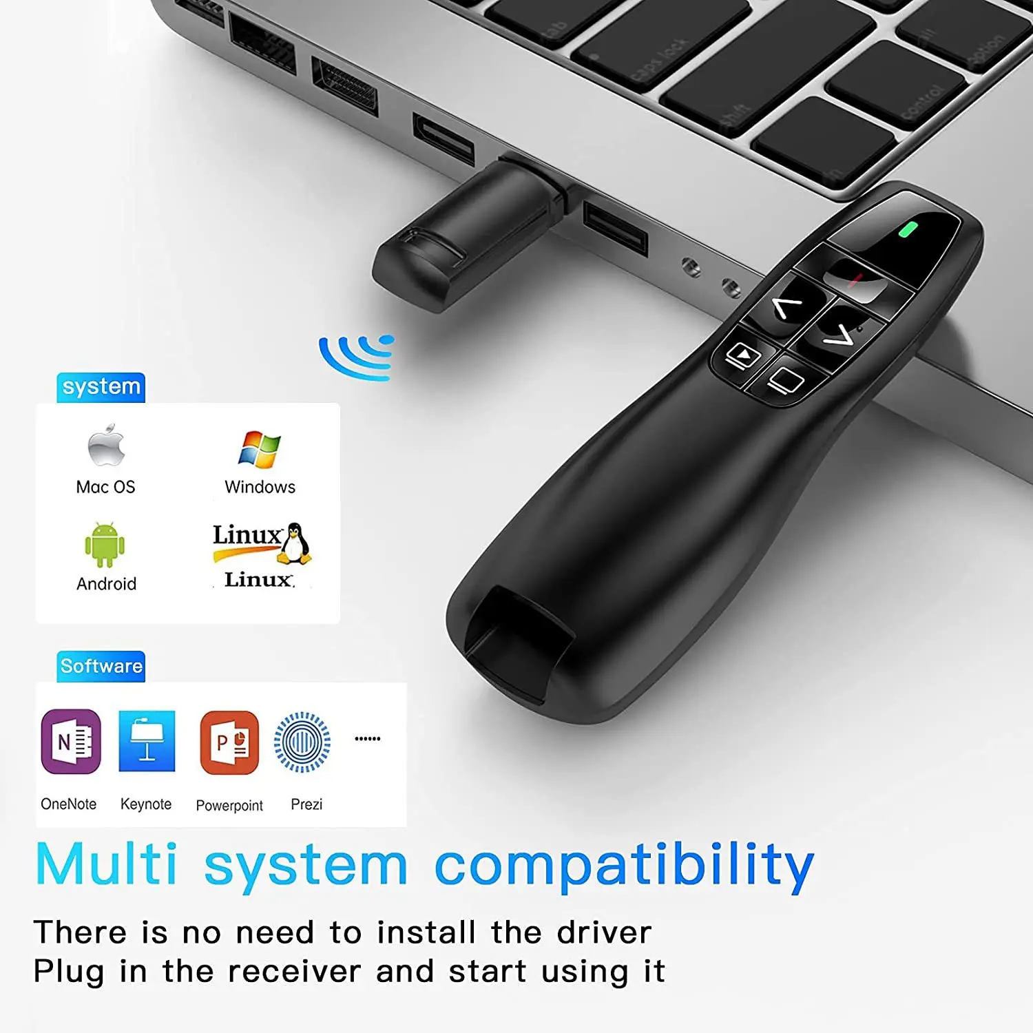 2.4Ghz RF USB Wireless Red Laser Pointer Pen PPT Remote Control Mouse Plug Play Business Teaching for Meetings
