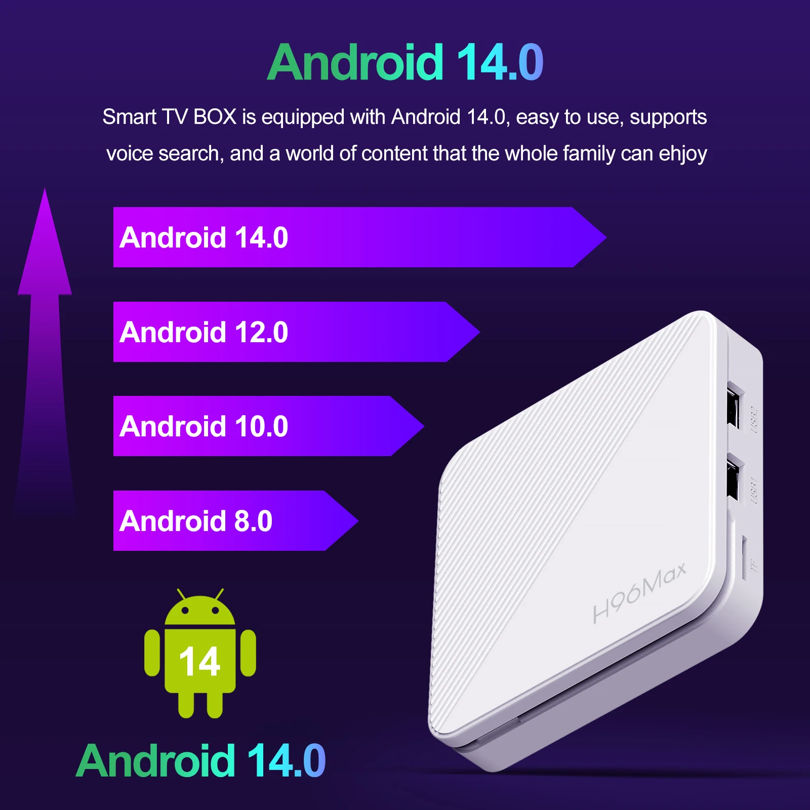 Android 14 Wifi6 H96 Max H313 TV Box AndroidTV Quad Core BT 2.4G 5G Wifi 2GB RAM 8GB 16GB ROM Storage 4K HD Set Top Box