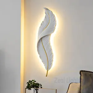 Creative Feather Shape Sconce Light Modern Design Indoor Porch Corridor Hotel 220v Resin Wall Lamp