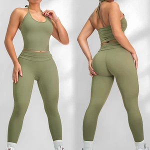 OEM Custom Sample Women High Quality 2-Piece Yoga Fitness Leggings Activewear Top Bra Yoga Sets