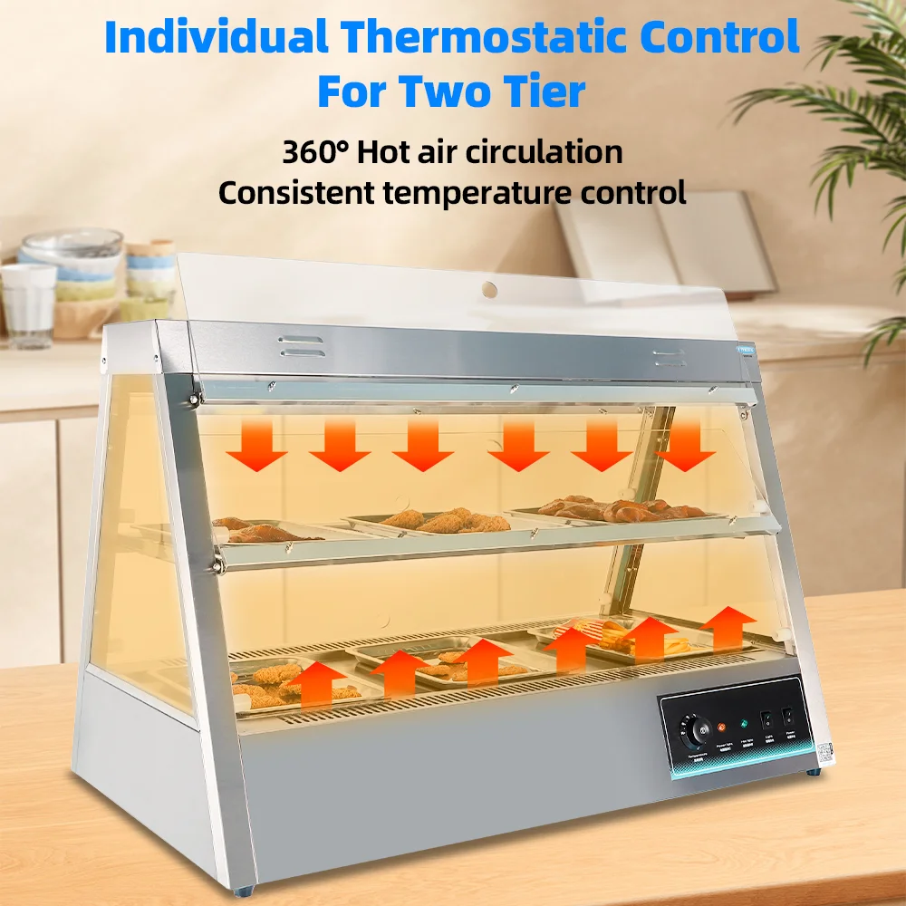 Factory Direct Sales 2 Layers Pie Counter Glass Restaurant Food Display Warmer for Fried Chicken