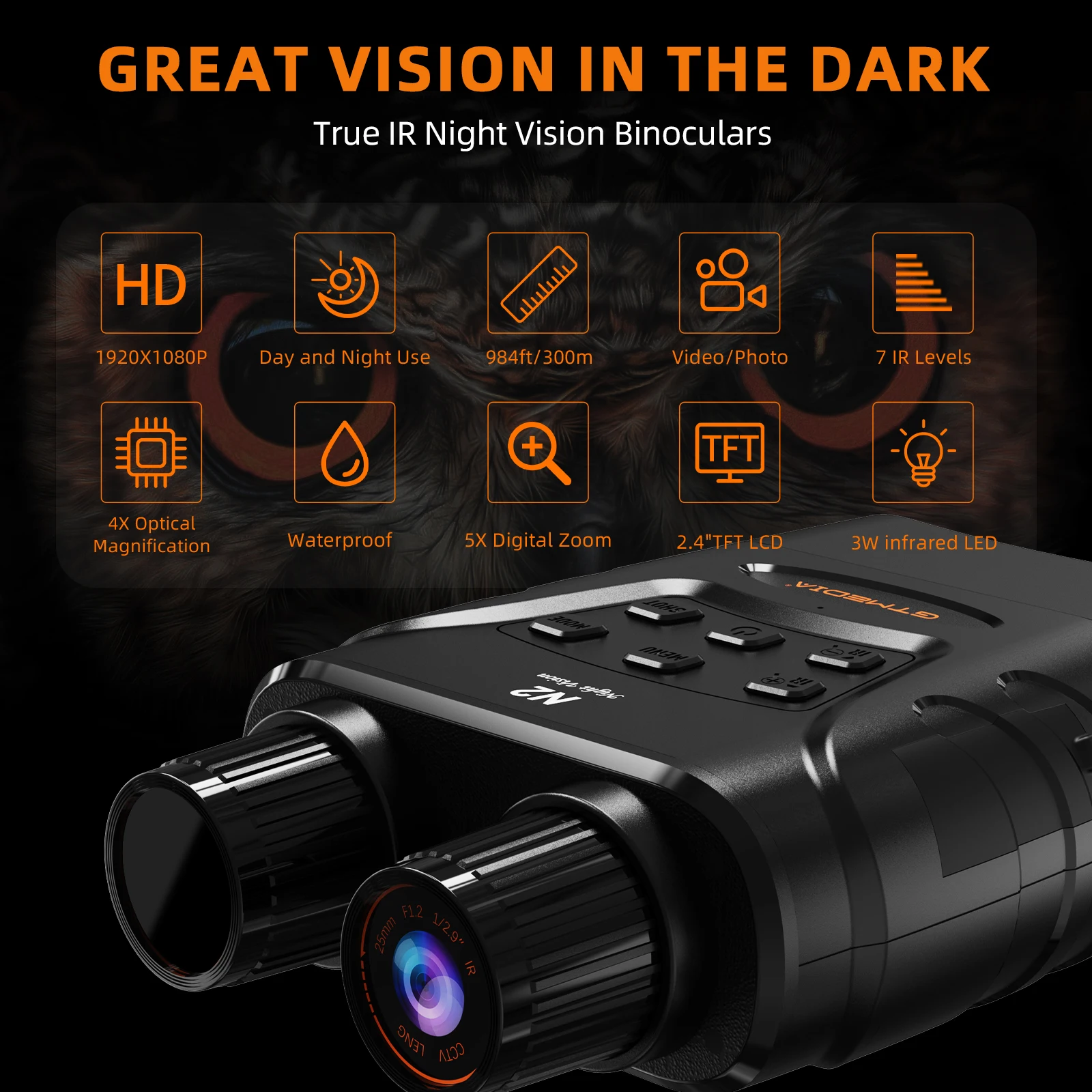 Binocular de visión nocturna, dispositivo infrarrojo recargable