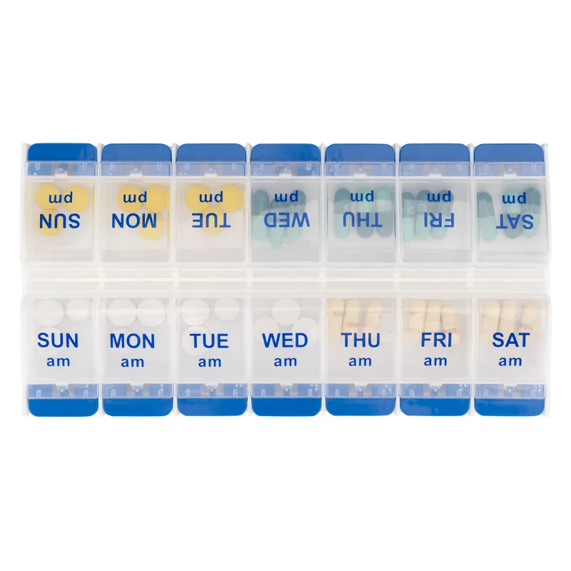 Таблетница кнопочный переключатель 7 дней таблетки Организатор AM/PM с 14 отделениями для хранения витаминно-медицине (прозрачный)