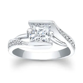 Huitan Twisted Wedding Square Anillos Dainty Pure Princess Cut Gemstone CZ Rings Lady Elegant Silver Engagement Rings Women
