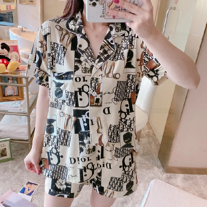 2022 Designer Silk Pajamas Sets Loungewear pyjamas Women's Sleepwear Luxury Pyjamas 2 Pieces Set